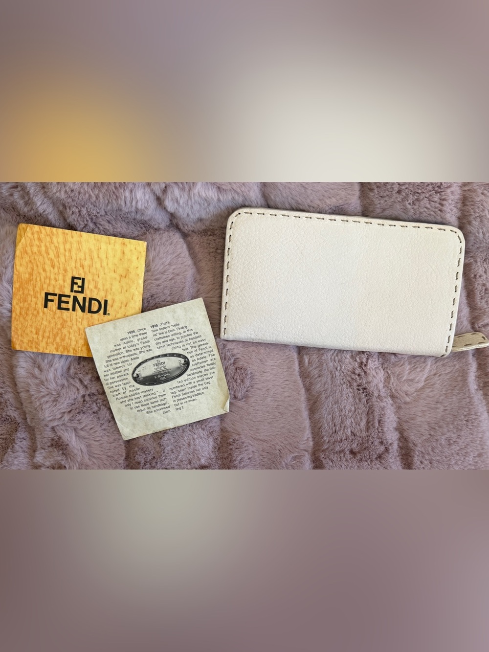 Fendi Silver Logo Plaque on Cream Leather